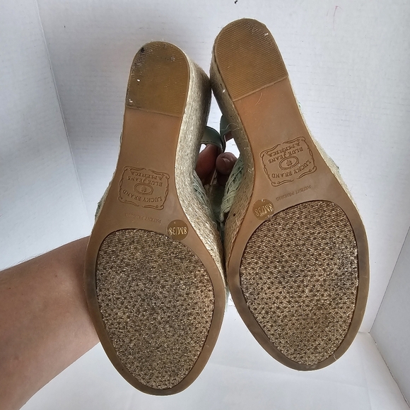 Lucky Brand Ridgeview Wedge Sandals Green Peep Toe Size 38 - Picture 8 of 11